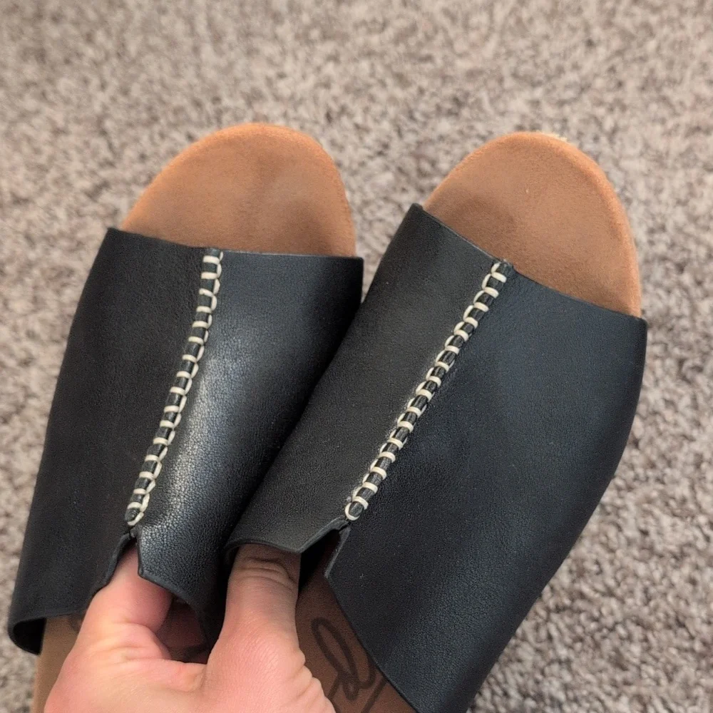Zodiac 100% Leather Black Wedge Sandals - Picture 5 of 9